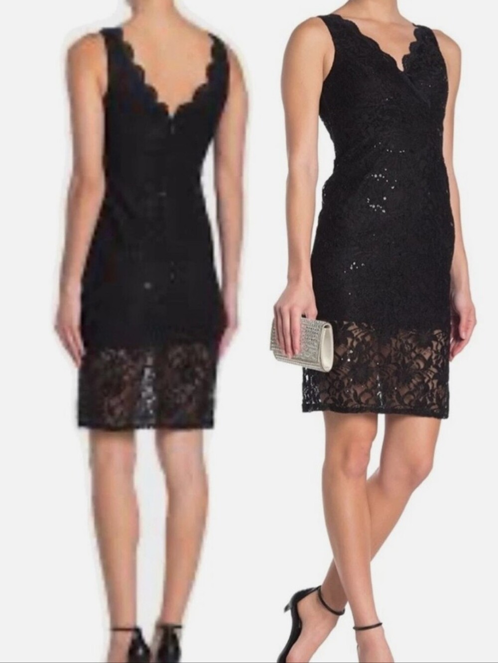 Size Small (4/6) Black Tank Strap Lace/Sequin Illusion Leg Jump Cocktail Dress
